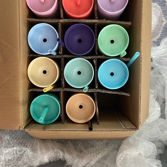 Multicolor Skinny Tumblers with Lids and Straws (12 pack) - 16oz Double Wall Acr - Picture 5 of 6
